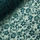 Floral Sequin Embroidered Teal Green Colored Net Fabric