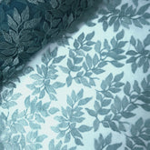 Leafy Threadwork Sequin Embroidered Teal Blue Net Fabric