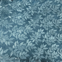 Leafy Threadwork Sequin Embroidered Teal Blue Net Fabric