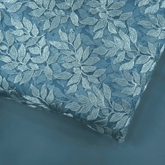 Leafy Threadwork Sequin Embroidered Teal Blue Net Fabric