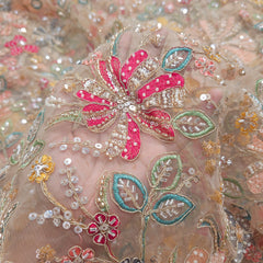 Multicolor Embroidered all over Floral butta with white Beads & Sequin Highlights