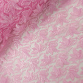 Lotus Threadwork Sequin Embroidered Light Pink Net Fabric