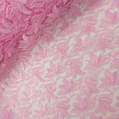 Lotus Threadwork Sequin Embroidered Light Pink Net Fabric