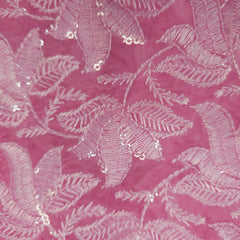 Lotus Threadwork Sequin Embroidered Light Pink Net Fabric