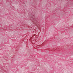 Lotus Threadwork Sequin Embroidered Light Pink Net Fabric