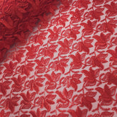 Lotus Threadwork Sequin Embroidered Red Net Fabric