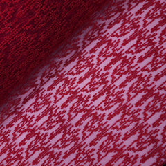 Embroidered Cherry Red Net Fabric with Textured pattern