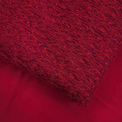 Embroidered Cherry Red Net Fabric with Textured pattern