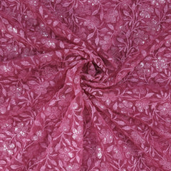 Embroidered Net with Floral Sequins Work