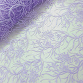 Embroidered Lilac Purple Net Fabric with Intricate Floral Patterns