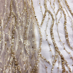 Dyeable Embroidered Lilac Purple Net Fabric with Intricate Vine Pattern
