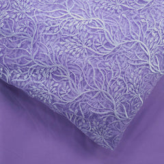 Embroidered Lilac Purple Net Fabric with Intricate Floral Patterns