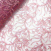 Embroidered Rouge Pink Color Net Fabric with Intricate Floral Patterns