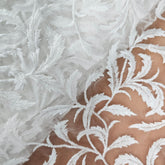Dyeable Embroidered Net Fabric with Feather Motifs