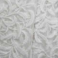 Dyeable Embroidered Net Fabric with Feather Motifs