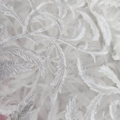 Dyeable Embroidered Net Fabric with Feather Motifs