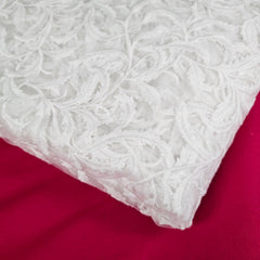 Dyeable Embroidered Net Fabric with Feather Motifs
