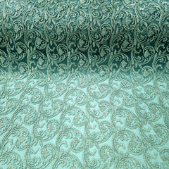 Embroidered Emerald Mist Net Fabric with Floral Motifs