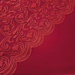 Embroidered Imperial Red Net Fabric with Floral Motifs