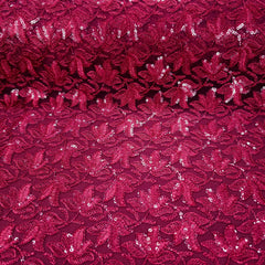 Lotus Threadwork Sequin Embroidered Maaroon Net Fabric