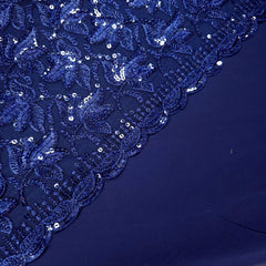 Lotus Threadwork Sequin Embroidered Navy Blue Net Fabric