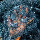 Lotus Threadwork Sequin Embroidered Cobalt Blue Net Fabric