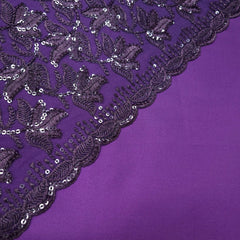 Lotus Threadwork Sequin Embroidered Dark Purple Net Fabric