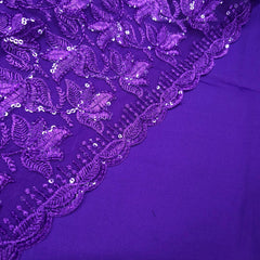 Lotus Threadwork Sequin Embroidered Violet Net Fabric