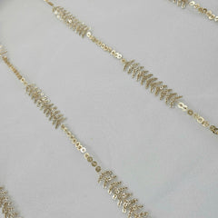 Rahat Gold Sequin & Zari Linear Embroidered Dyeable Net Fabric