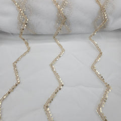 Rahat Gold Sequin & Zari Zig - Zag Embroidered Dyeable Net Fabric