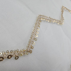 Rahat Gold Sequin & Zari Zig - Zag Embroidered Dyeable Net Fabric