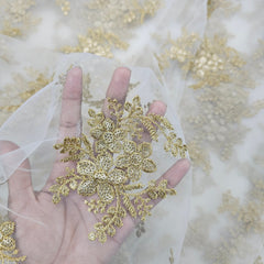 Rahat Gold Zari Floral Embroidered Dyeable Net Fabric