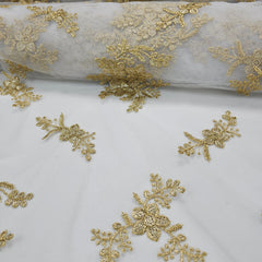 Rahat Gold Zari Floral Embroidered Dyeable Net Fabric