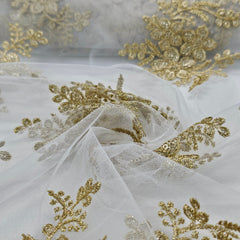 Rahat Gold Zari Floral Embroidered Dyeable Net Fabric