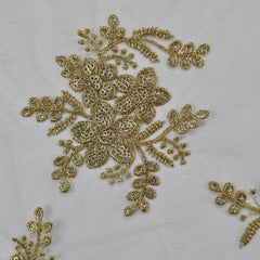 Rahat Gold Zari Floral Embroidered Dyeable Net Fabric