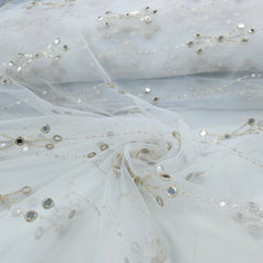 Rahat Gold Sequin, Zari & Mirror Work Embroidered Dyeable Net Fabric