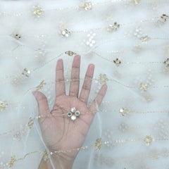 Rahat Gold Sequin, Zari & Floral Mirror Work Embroidered Dyeable Net Fabric