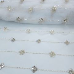 Rahat Gold Sequin, Zari & Floral Mirror Work Embroidered Dyeable Net Fabric