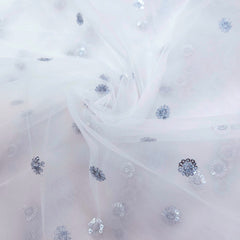 Dyeable Net Fabric with Silver Sequin Butta work
