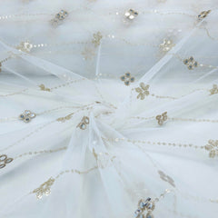 Rahat Gold Sequin, Zari & Floral Mirror Work Embroidered Dyeable Net Fabric