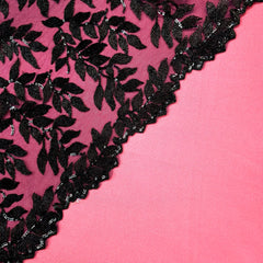 Leafy Threadwork Sequin Embroidered Black Net Fabric