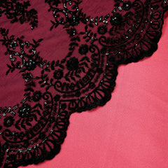 Embroidered Black Net Fabric with Sequin & Floral Motifs