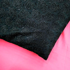 Yasmin Embroidered Net Fabric with Black Floral work
