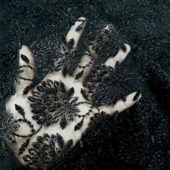 Yasmin Embroidered Net Fabric with Black Floral work