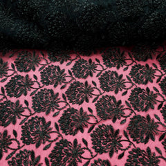 Yasmin Embroidered Net Fabric with Black Floral work