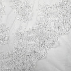 Gloria Pearl-Work Floral Embroidered White Lacey Net Fabric