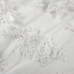 Gloria Pearl-Work Floral Embroidered White Lacey Net Fabric