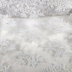 Gloria Pearl-Work Floral Embroidered White Lacey Net Fabric