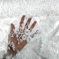 Eva Floral Embroidered Work on White Lacey Net Fabric