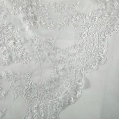 Eva Floral Embroidered Work on White Lacey Net Fabric